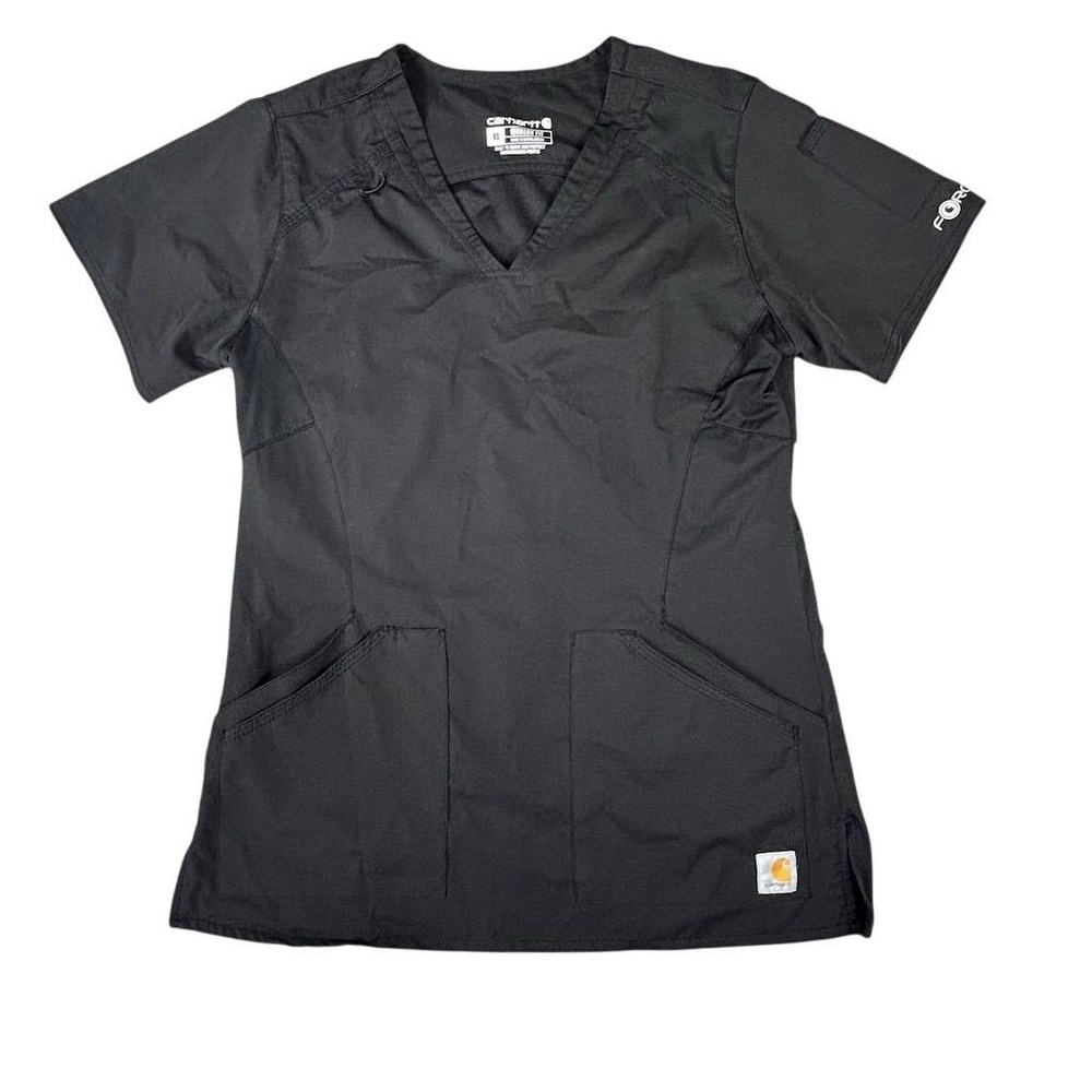 Carhartt Women's V-Neck Scrub Top XS‎ Black Short Sleeve Workwear